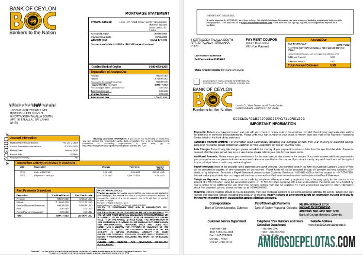 Extrato de hipoteca do Banco do Ceilão do Sri Lanka em formatos Word e PDF 1 2 modelo